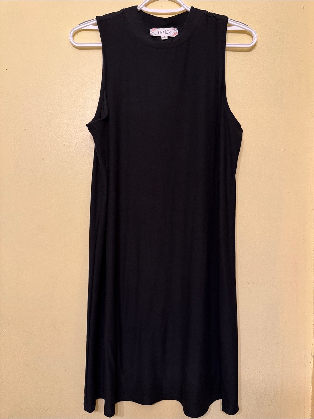 Pink Rose Black Sleeveless Midi Tank Dress